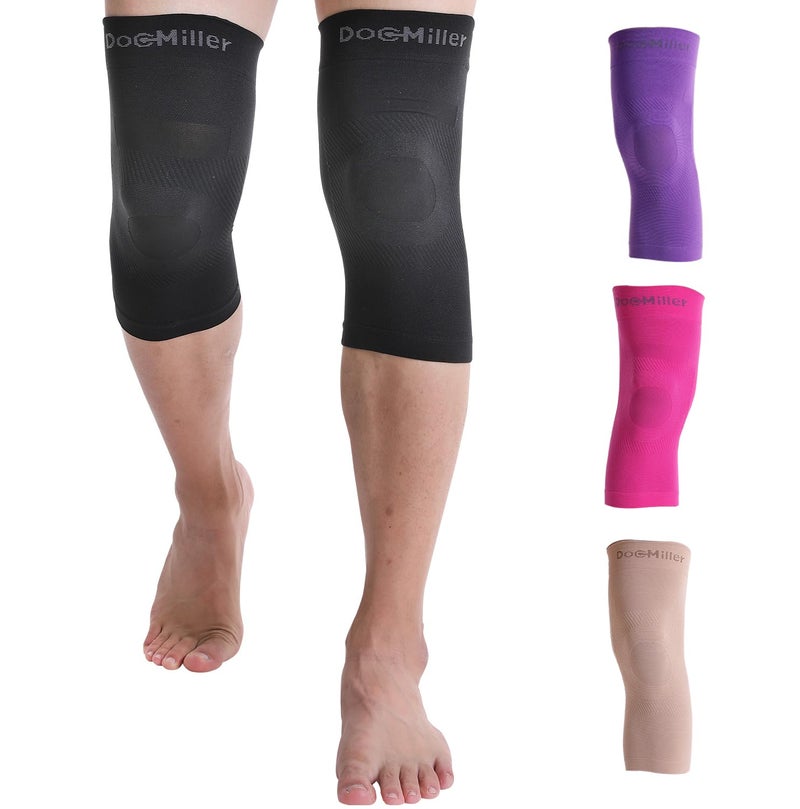 Doc Miller 2 Pack Knee Compression Sleeve Brace for Men Women Best Support for Gym Workout Running Sports ACL Meniscus Tear Arthritis Joint Pain Relief Injury Recovery